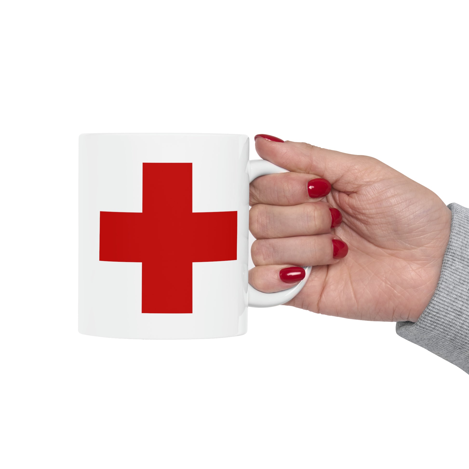 Red Cross Coffee Mug - Double Sided White Ceramic 11oz by TheGlassyLass.com