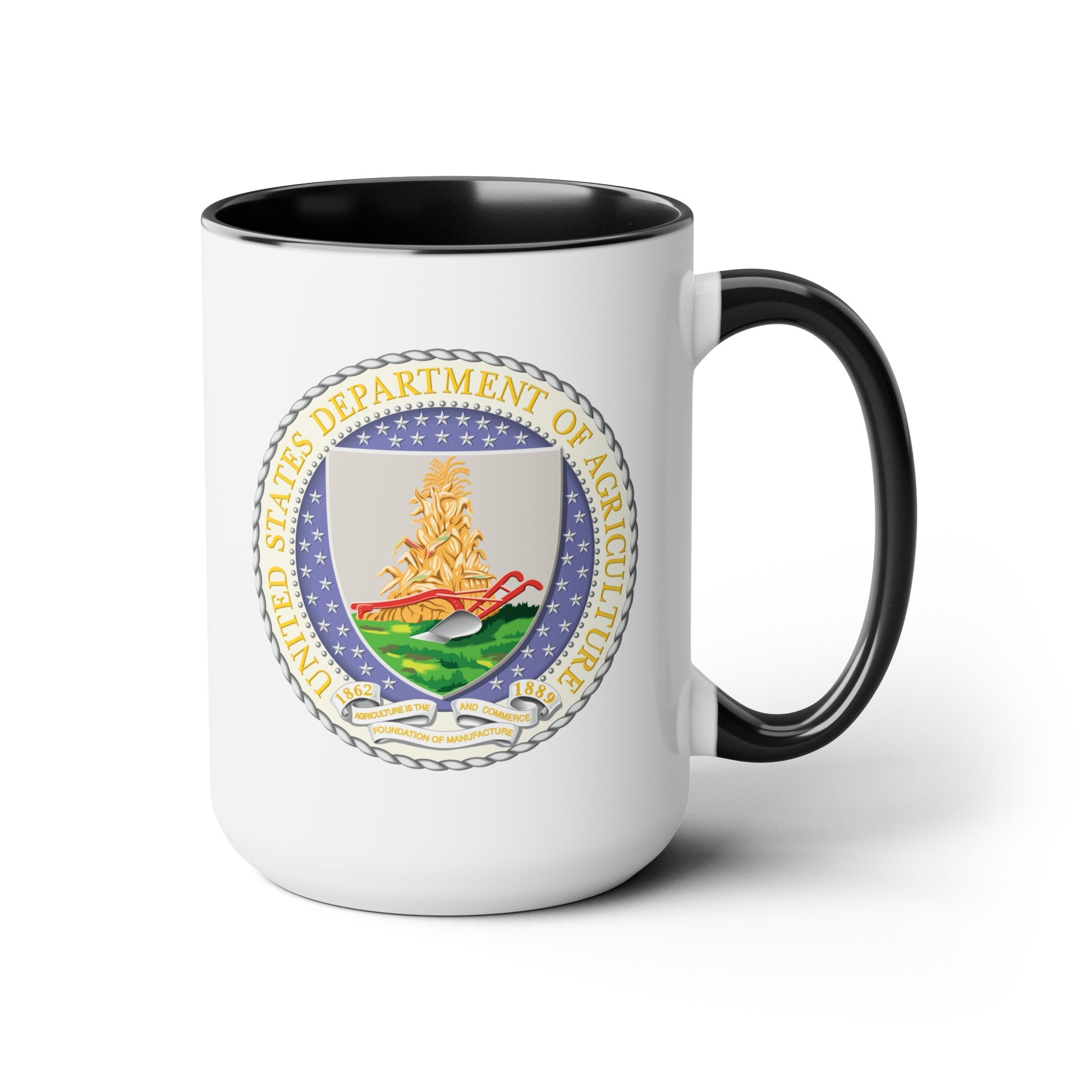 Department of Agriculture Coffee Mug - Double Sided Black Accent White Ceramic 15oz by TheGlassyLass.com