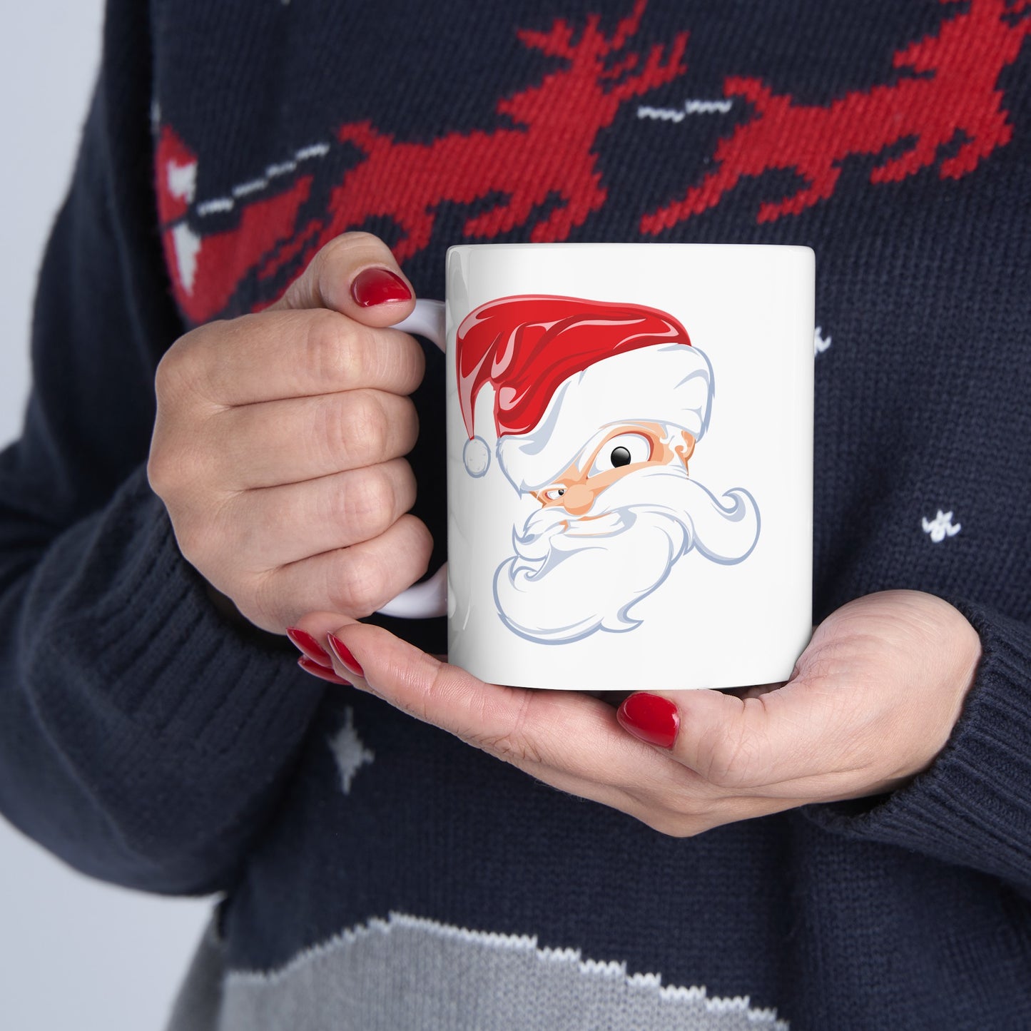 Angry Santa Christmas Coffee / Cocoa Mug - Double Sided White Ceramic 11oz - by TheGlassyLass.com