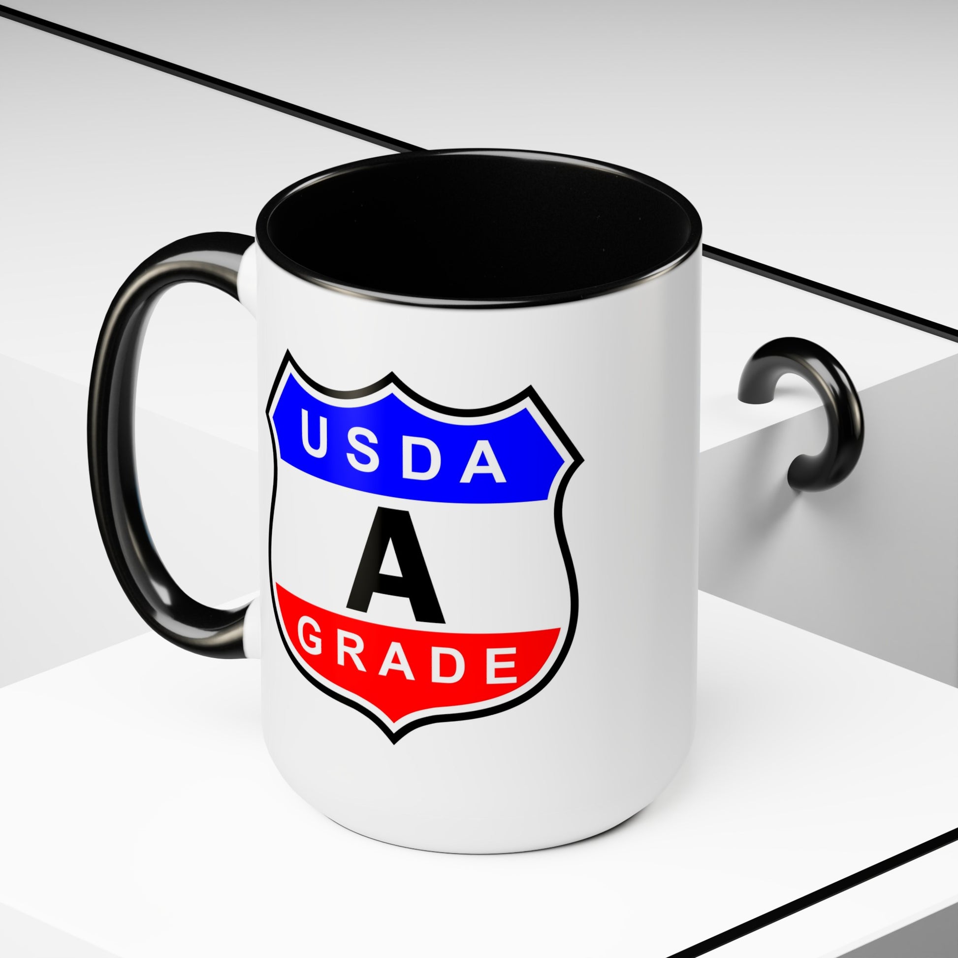 USDA Grade "A" Seal Coffee Mug - Double Sided Black Accent Whie Ceramic 15oz by TheGlassyLass.com