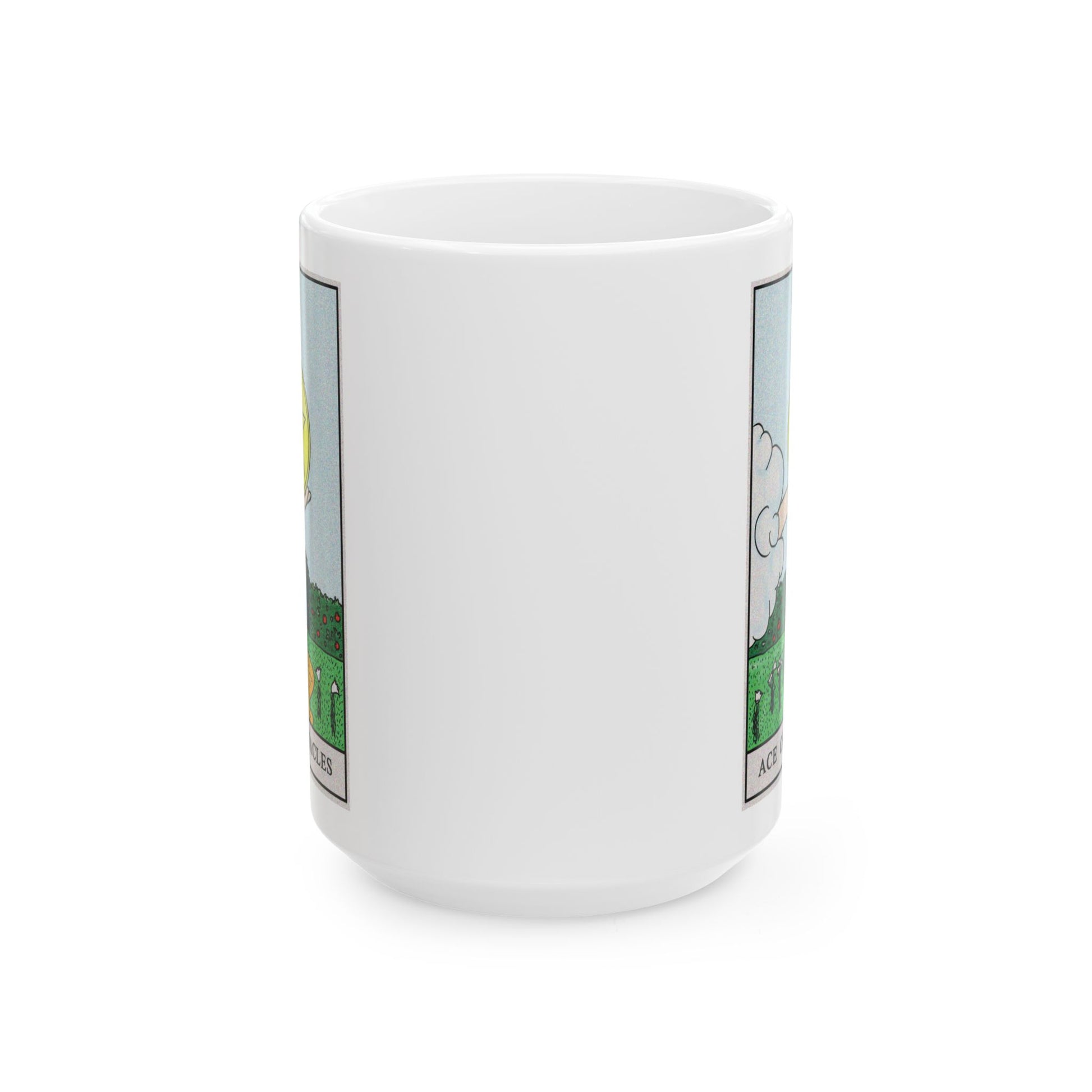 Ace of Pentacles Tarot Card Coffee Mug - Double Sided White Ceramic 15oz by TheGlassyLass.com