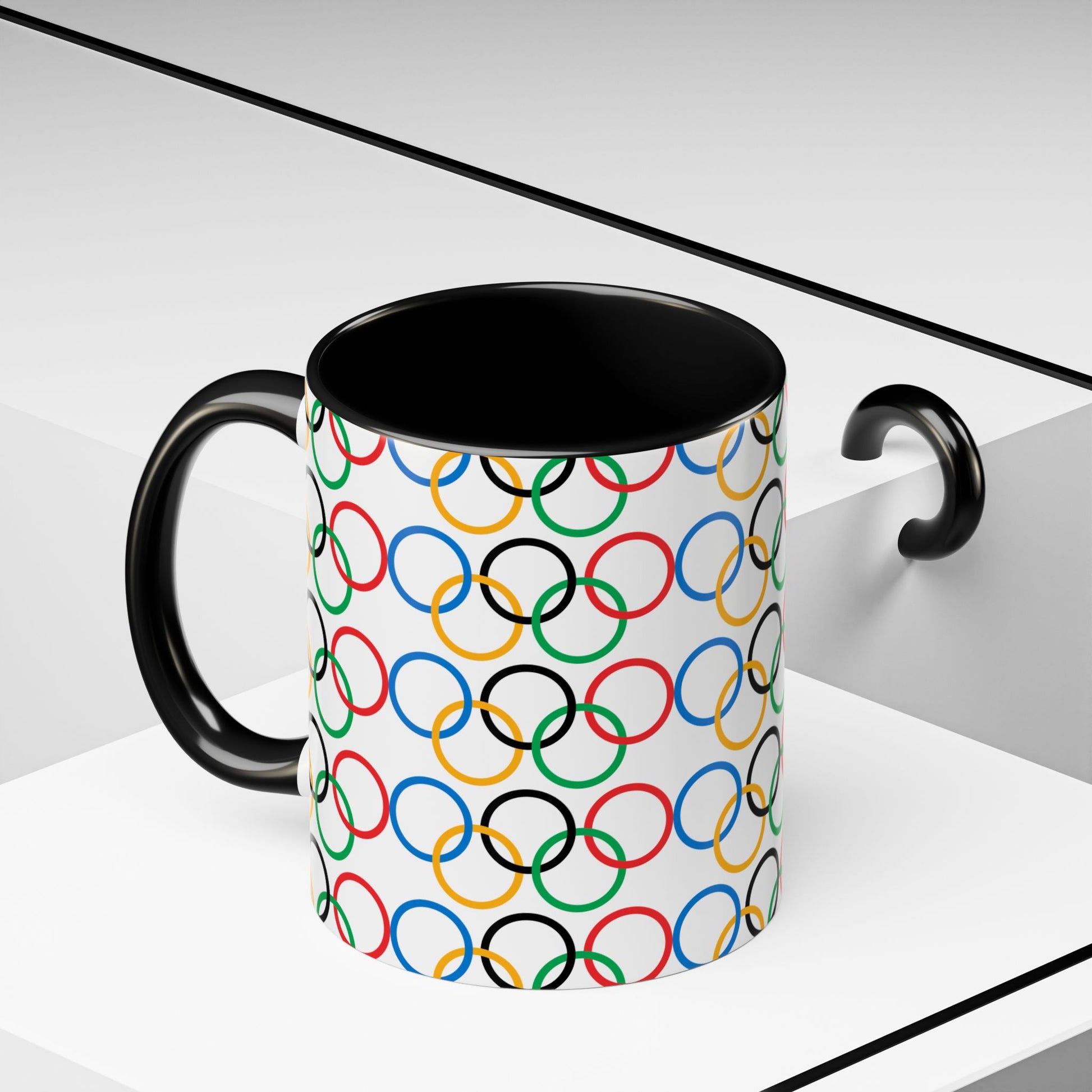 Olympic Fever Coffee Mug - Double Sided Black Accent White Ceramic 11oz by TheGlassyLass.com