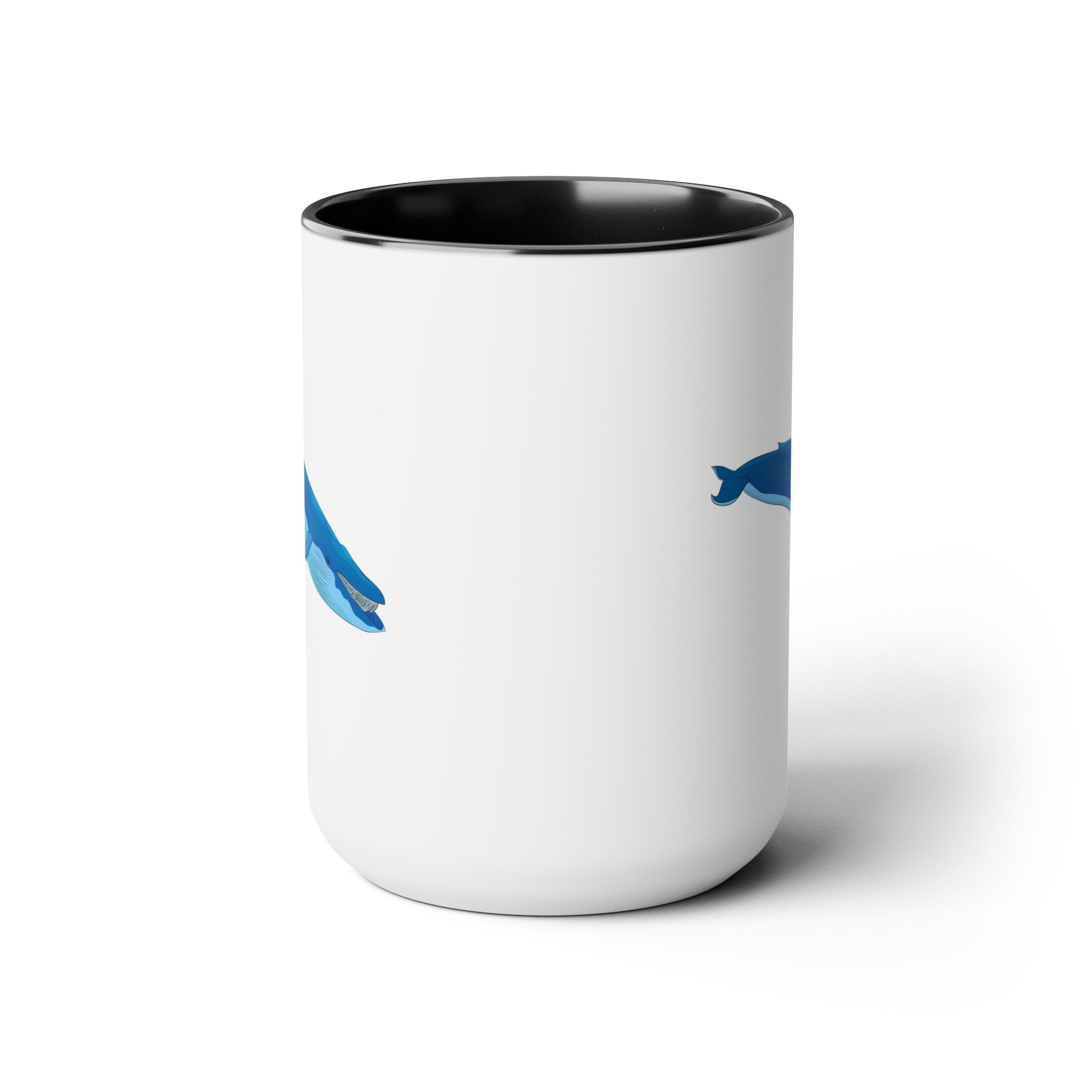 Blue Whale Coffee Mugs - Double Sided Black Accent White Ceramic 15oz by TheGlassyLass.com
