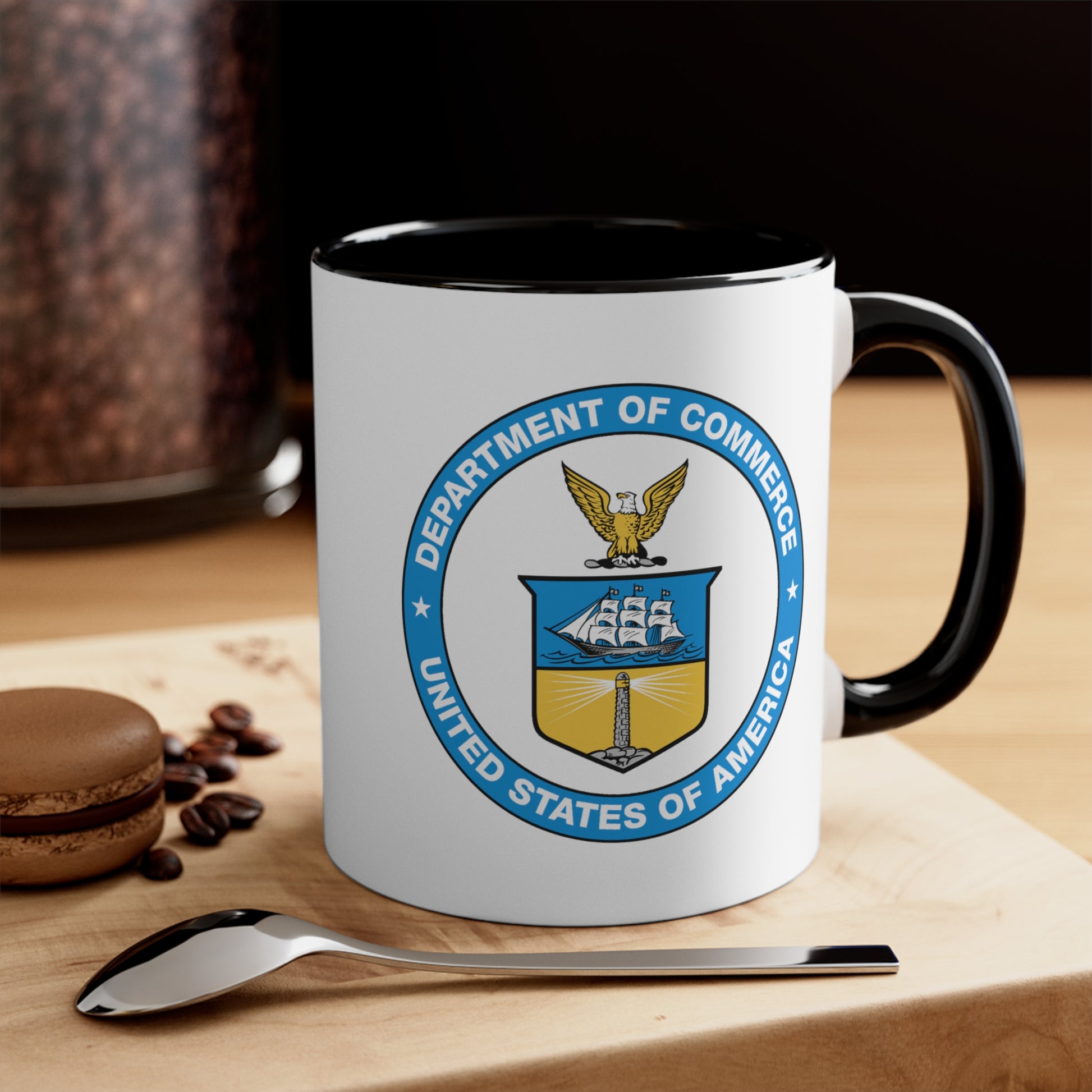 Department of Commerce Coffee Mug - Double Sided Black Accent White Ceramic 11oz by TheGlassyLass.com