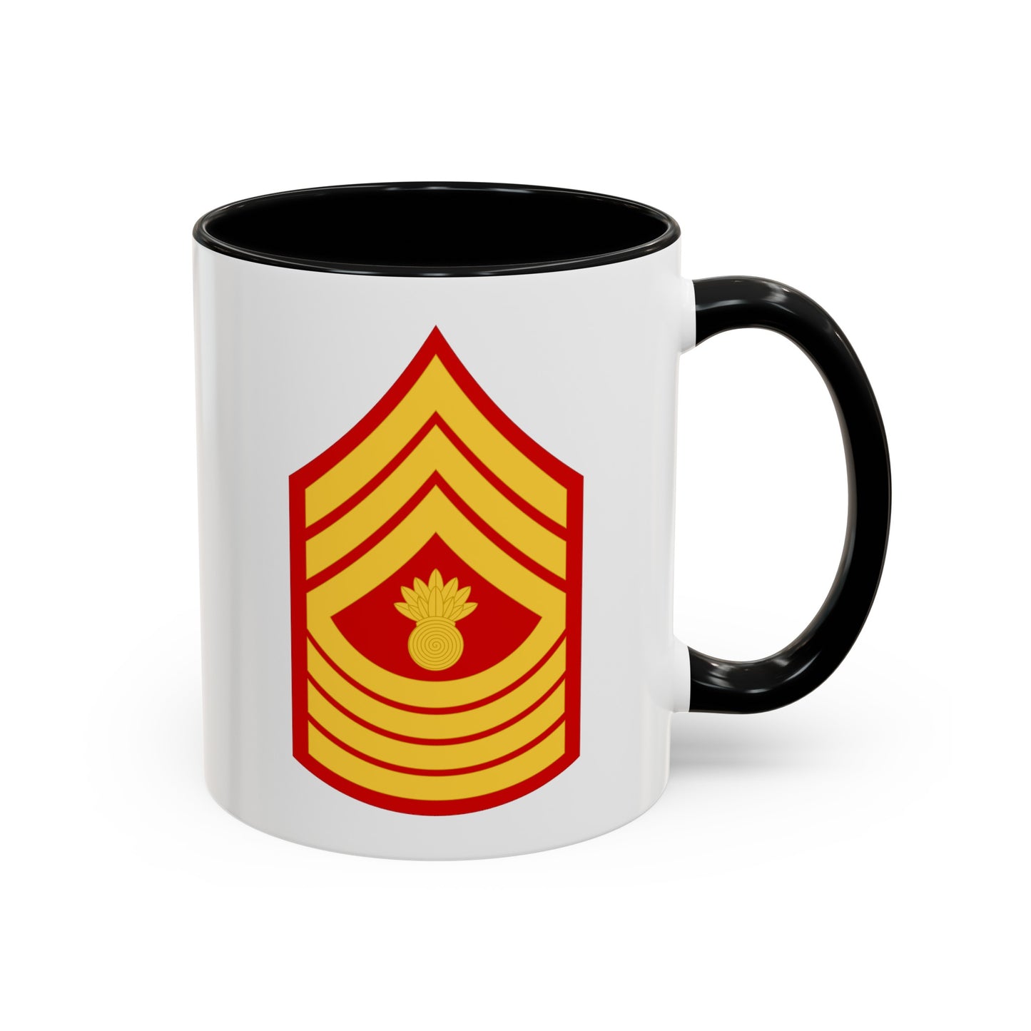 United States Marine Corps Master Gunnery Sergeant (E-9) Chevron Coffee Mug - Double Sided Black Accent White Ceramic 11oz - by TheGlassyLass.com