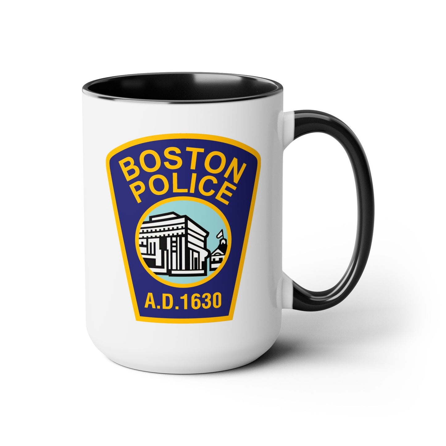 Boston Police Coffee Mug - Double Sided Black Accent White Ceramic 15oz by TheGlassyLass.com