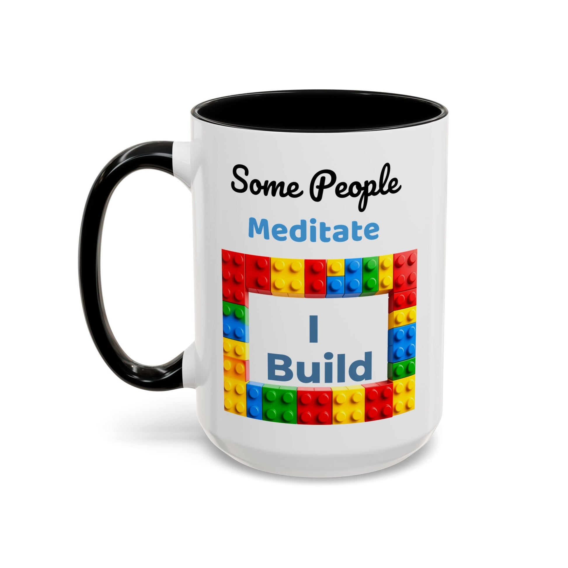 LEGO Build Coffee Mug - Double Sided Black Accent White Ceramic 15oz by TheGlassyLass.com