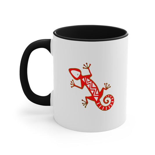 Gecko Coffee Mug - Double Sided Black Accent White Ceramic 11oz by TheGlassyLass.com