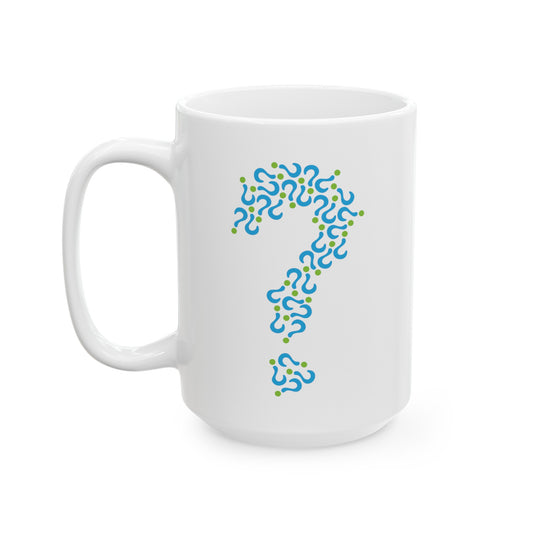 Question Mark Coffee Mug - Double Sided White Ceramic 15oz by TheGlassyLass.com