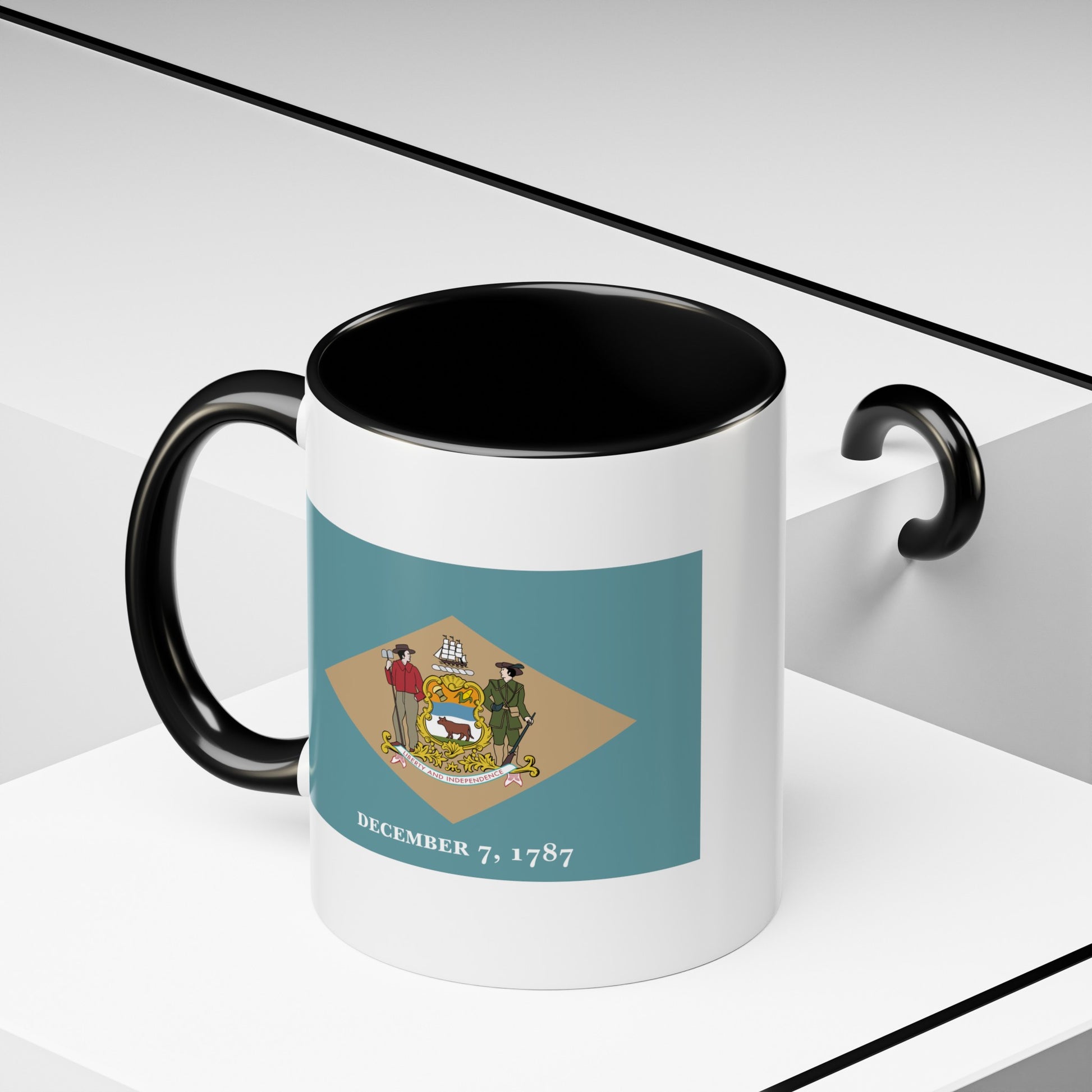 Delaware State Flag - Double Sided Black Accent White Ceramic Coffee Mug 11oz by TheGlassyLass.com