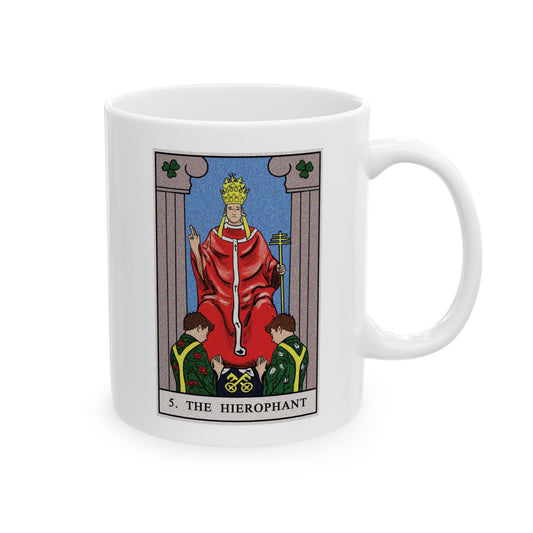 The Hierophant Tarot Card Coffee Mug - Double Sided Print, White Ceramic, 11oz by TheGlassyLass.com