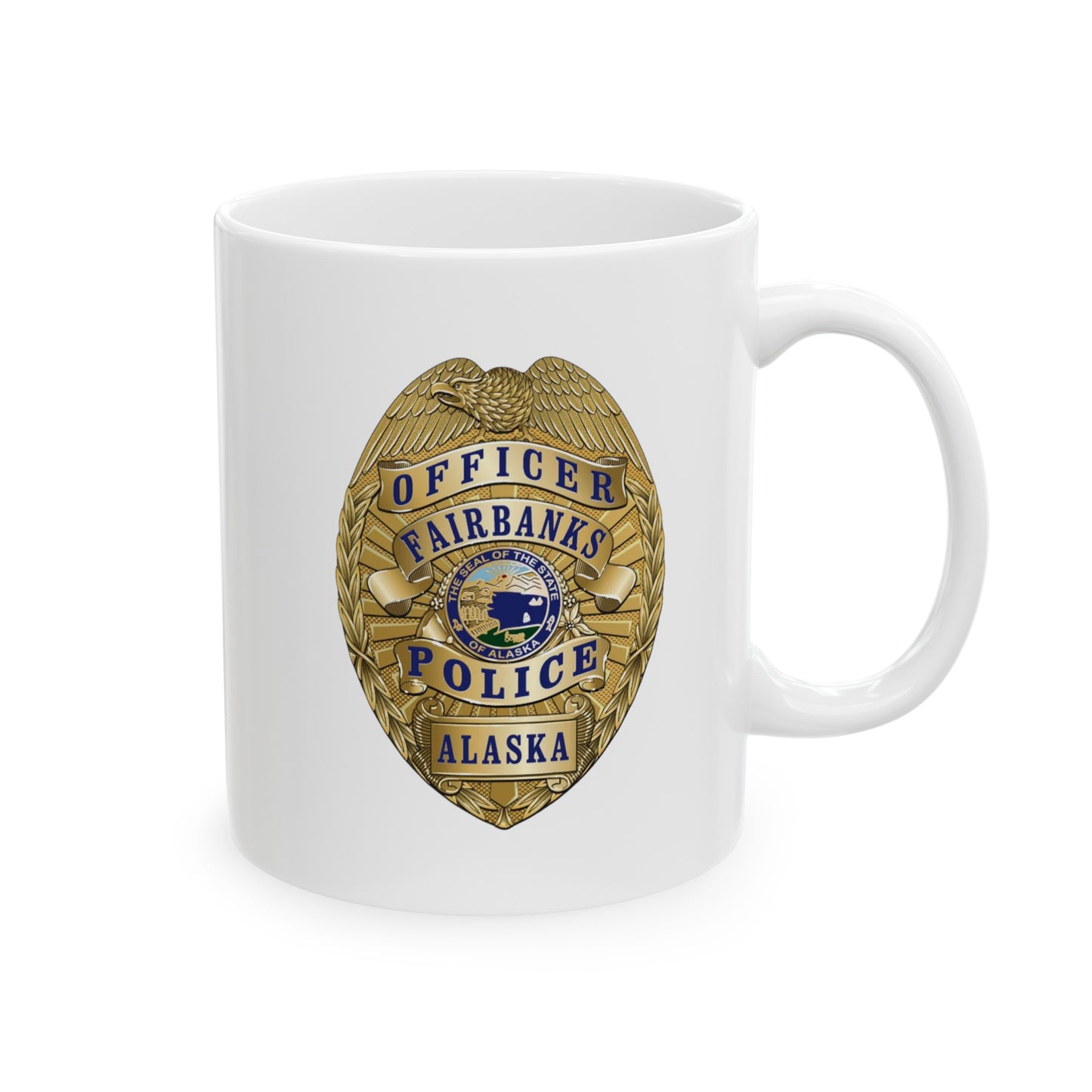 Fairbanks Police Badge Coffee Mug - Double Sided White Ceramic 11oz by TheGlassyLass.com