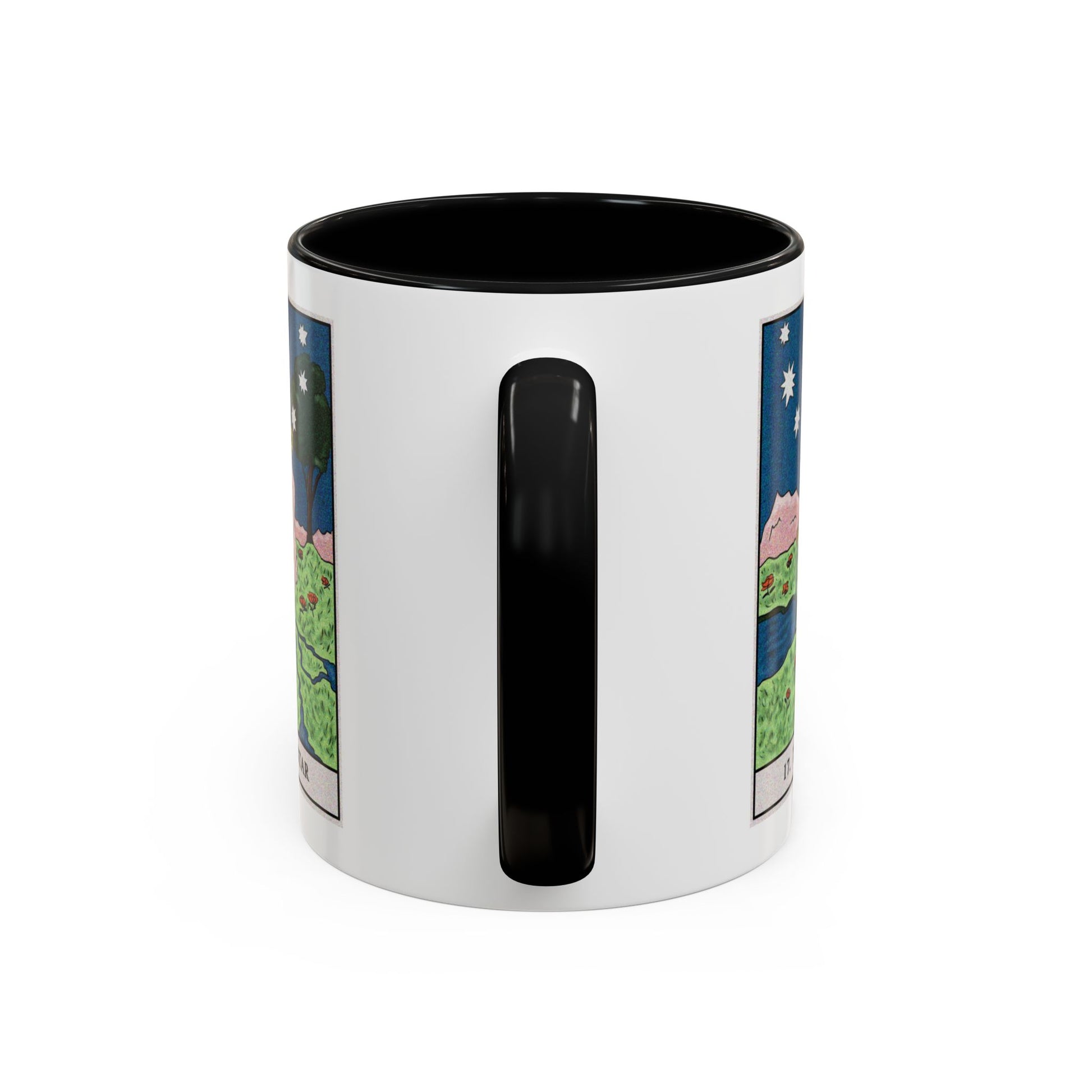 The Star Tarot Card Coffee Mug - Double Sided Print, Black Accent White Ceramic, 11oz by TheGlassyLass.com