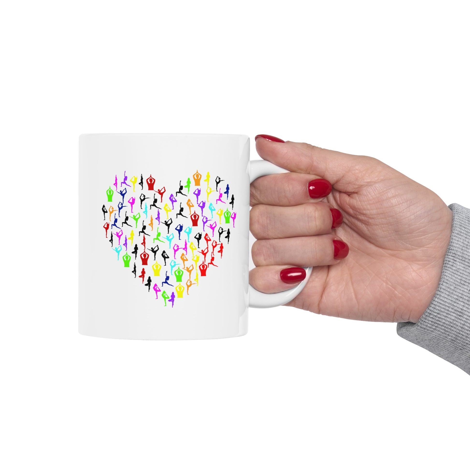 Rainbow Heart Yoga Coffee Mug - Double Sided White Ceramic 11oz by TheGlassyLass