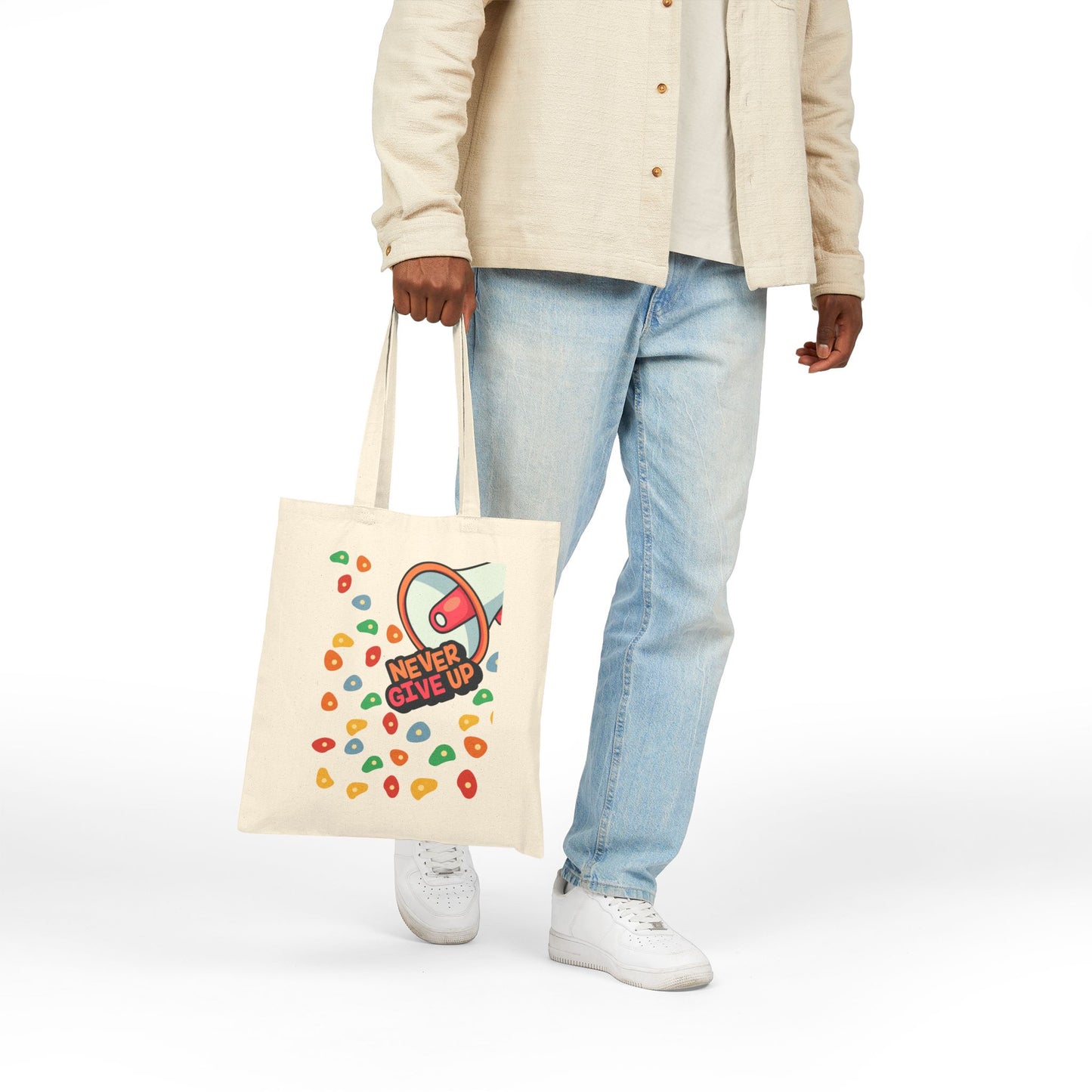 Never Give Up Logo Tote Bag - Heavyweight 100% Cotton Canvas by TheGlassyLass.com