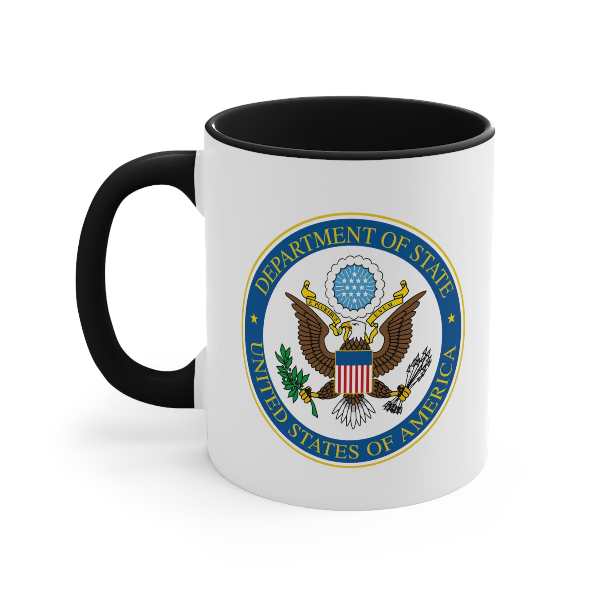 Department of State Coffee Mug - Double Sided Black Accent White Ceramic 11oz by TheGlassyLass.com