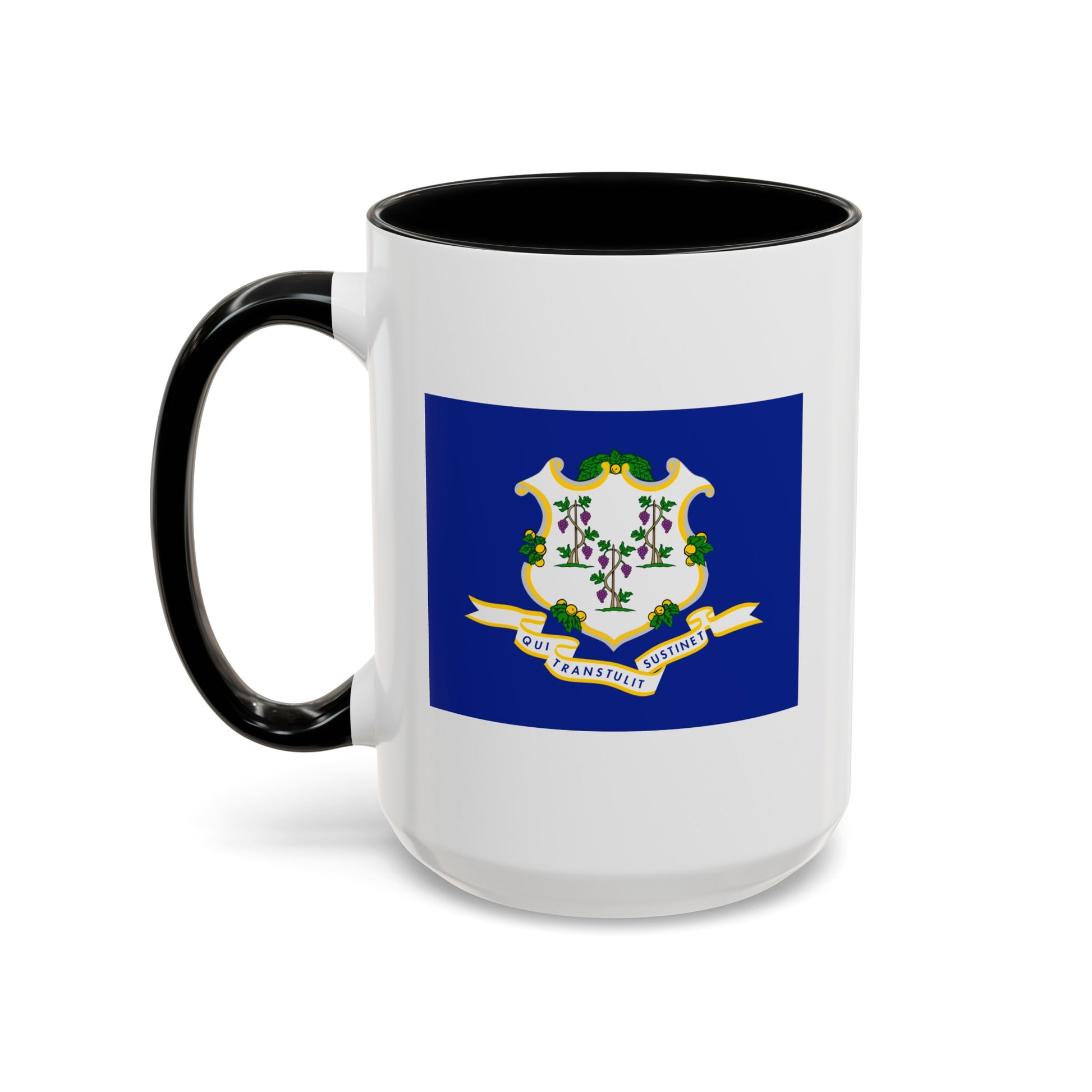 Connecticut State Flag - Double Sided Black Accent White Ceramic Coffee Mug 15oz by TheGlassyLass.com