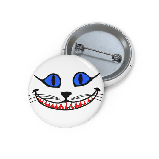 Grinning Cheshire Cat Flair Pin Button 1.25" Round | Fantasy Design by TheGlassyLass.com