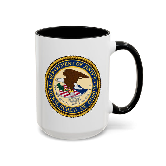 Federal Bureau of Prisons Coffee Mug - Double Sided Black Accent White Ceramic 15oz by TheGlassyLass.com