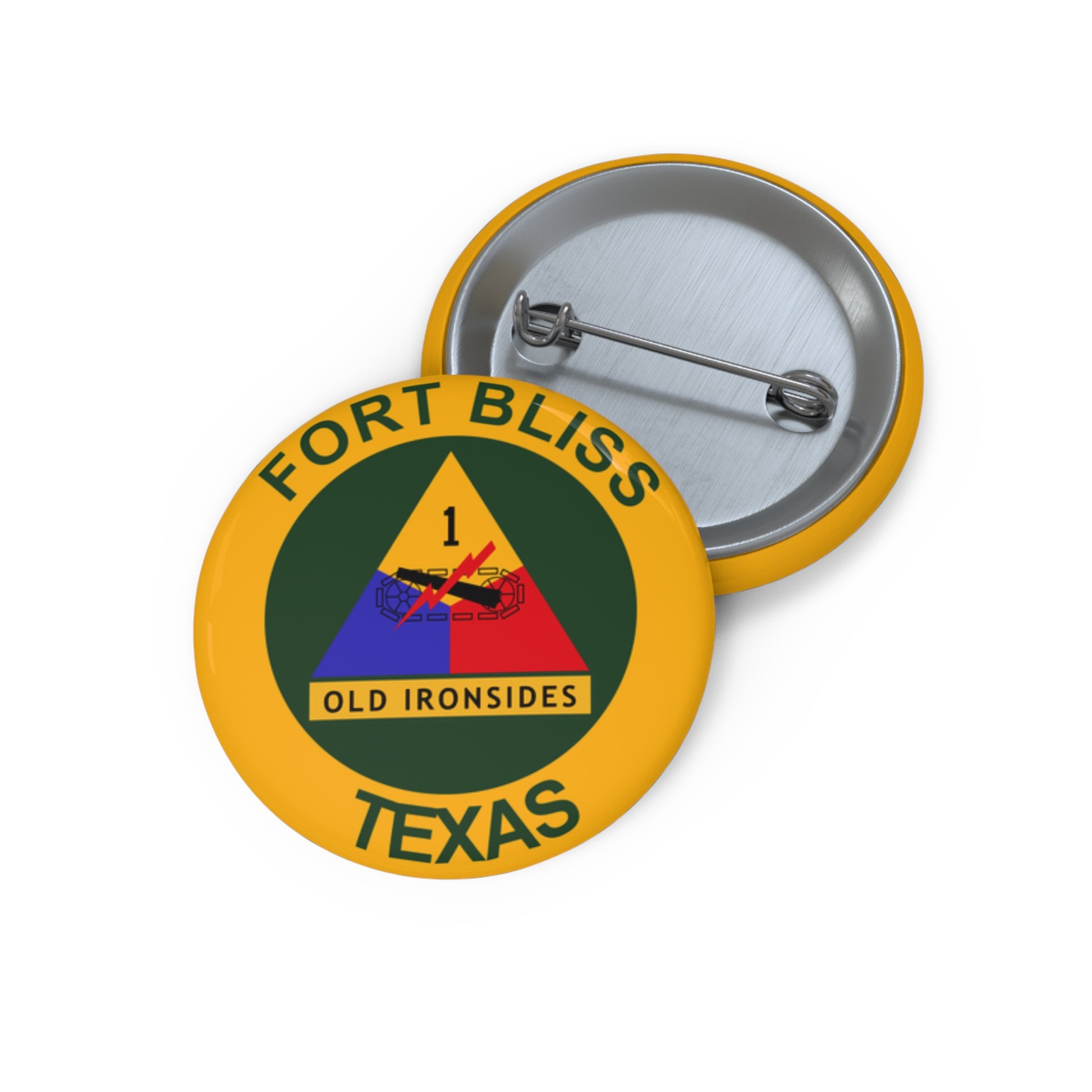 Army Base Fort Bliss Texas 1.25" Round Flair Pin Buttons by TheGlassyLass.com