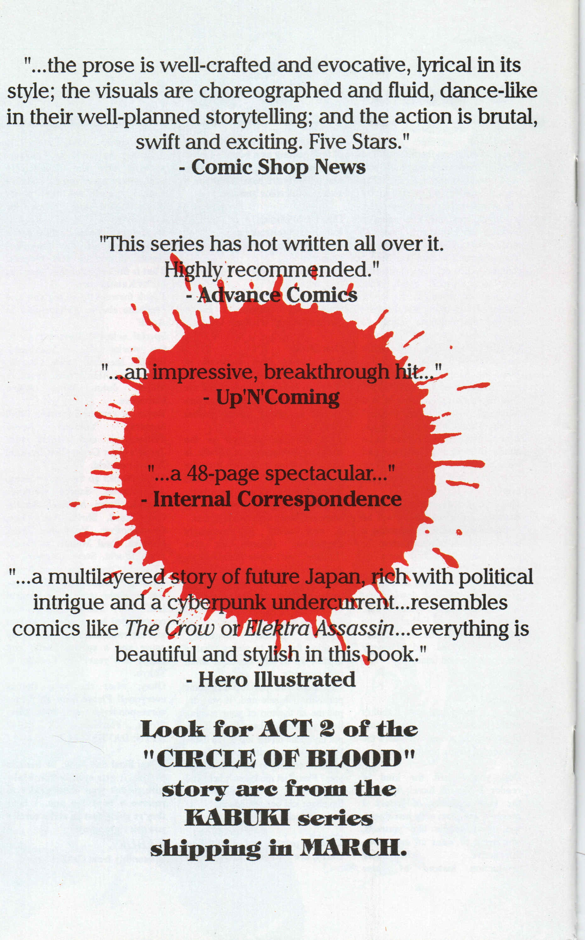 Kabuki Circle of Blood Act 1 by David Mack From TheGlassyLass.com - Back Cover