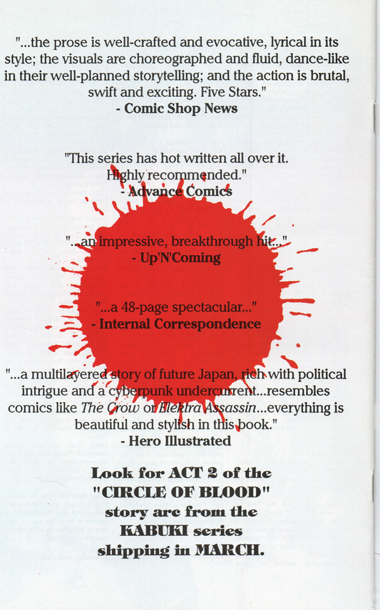 Kabuki Circle of Blood Act 1 by David Mack From TheGlassyLass.com - Back Cover