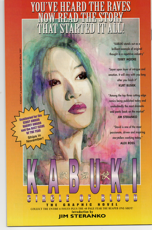 Kabuki #1 by David Mack Comic Book From TheGlassyLass.com - Back Cover