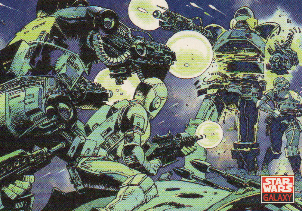 1994 Topps promo (DH1) for Dark Horse's Star Wars: Dark Empire II. It features the SW-9 Viper Attack Droid and was polybagged with Tales of the Jedi: Dark Lords of the Sith #1 at TheGlassyLass.com