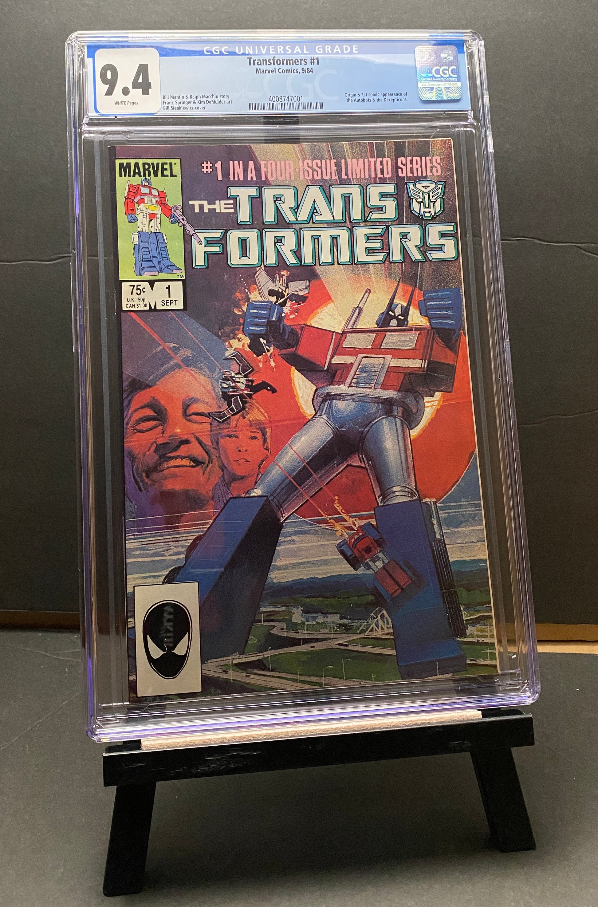 Transformers #1 (1984) Comic Book CGC Graded 9.4 from TheGlassyLass.com - Front Cover