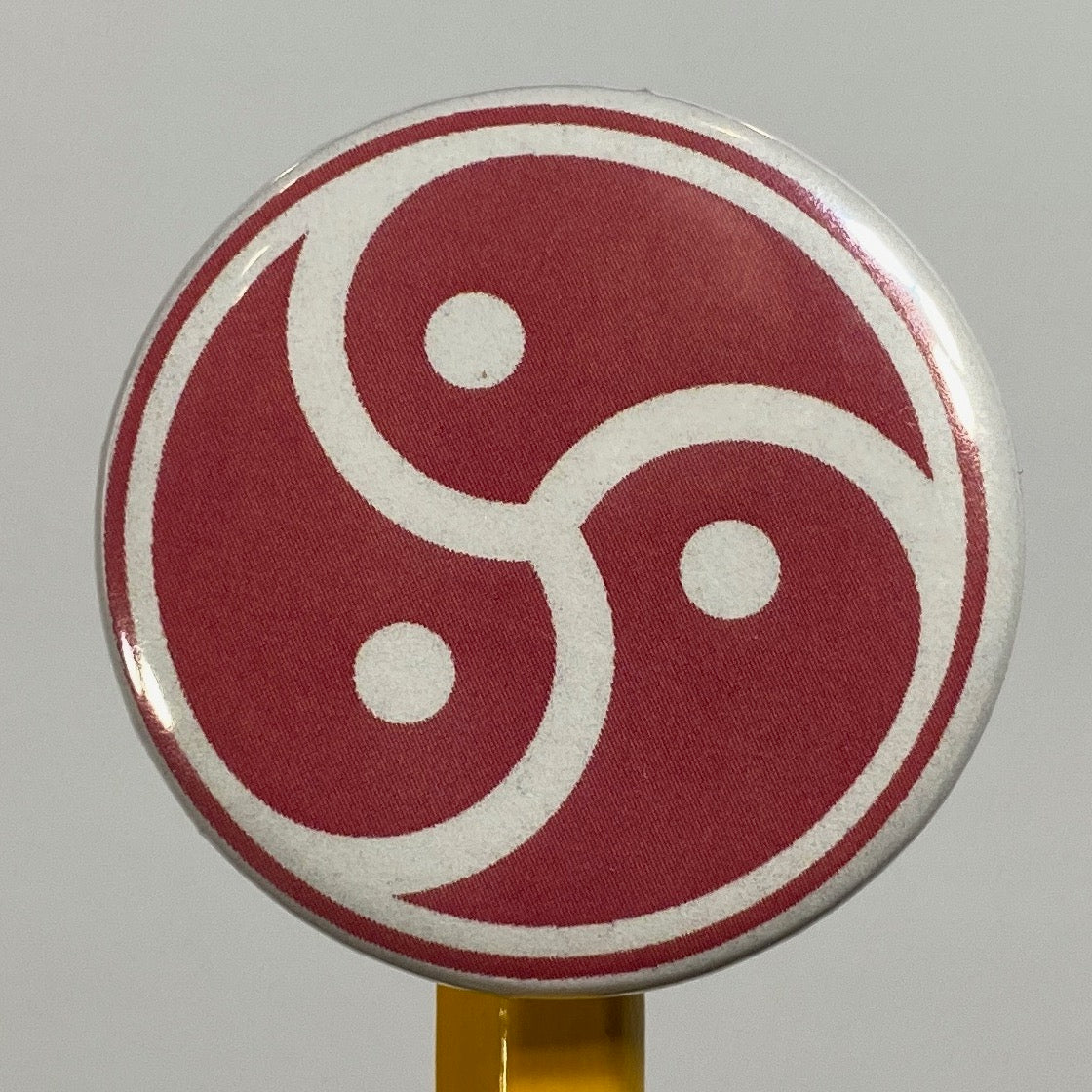 Red Tri Yin-Yang 1.25" Round Button Pin | Symbolic Design by TheGlassyLass.com