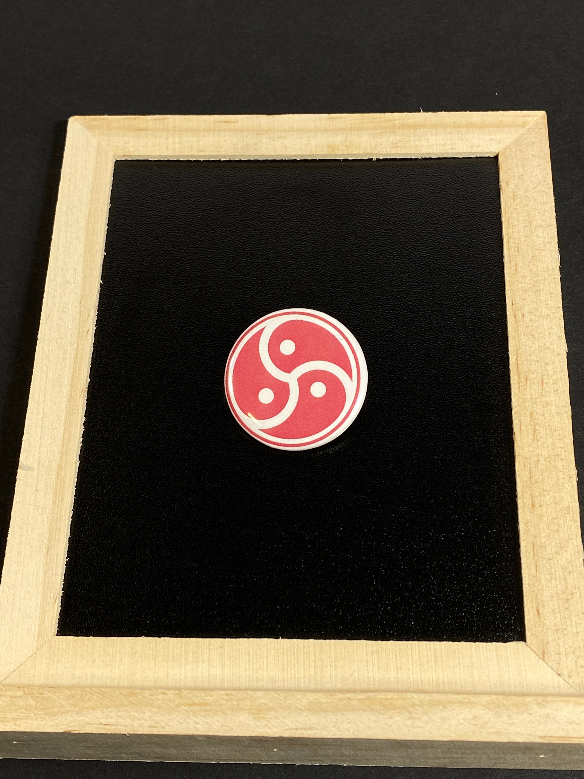 Red Tri Yin-Yang 1.25" Round Button Pin | Symbolic Design by TheGlassyLass.com