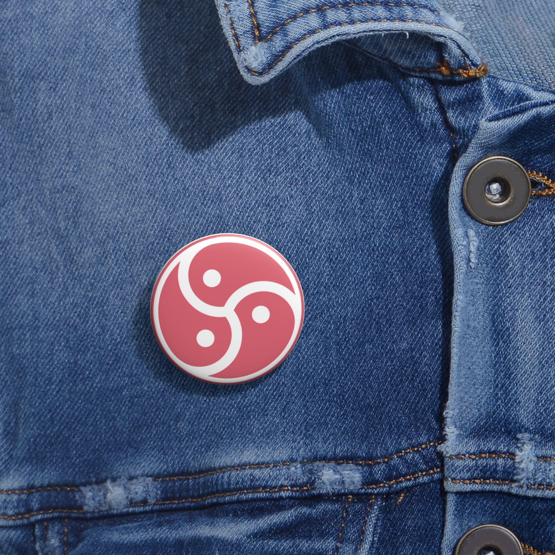 Red Tri Yin-Yang 1.25" Round Button Pin | Symbolic Design by TheGlassyLass.com
