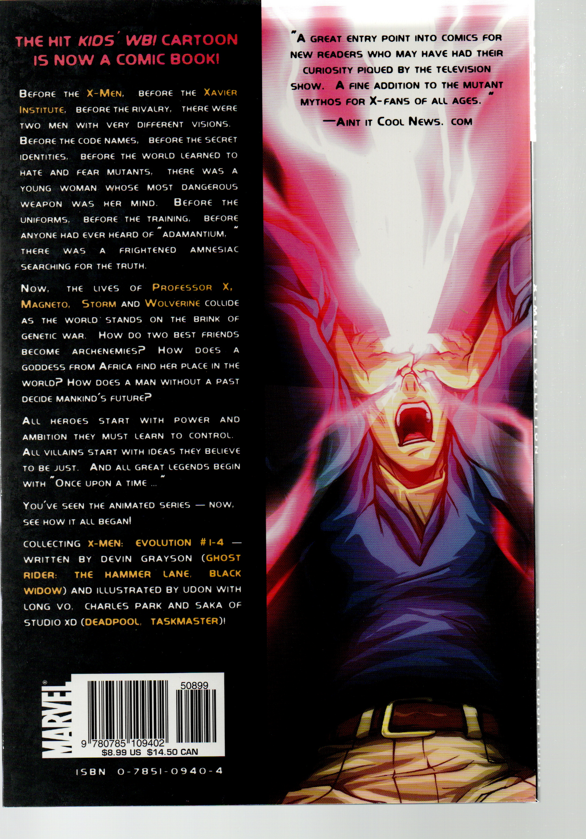 X-Men: Evolution #1 Trade Paperback From TheGlassyLass.com - Back Cover