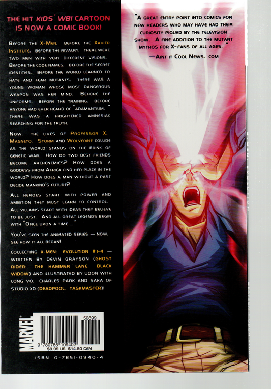 X-Men: Evolution #1 Trade Paperback From TheGlassyLass.com - Back Cover