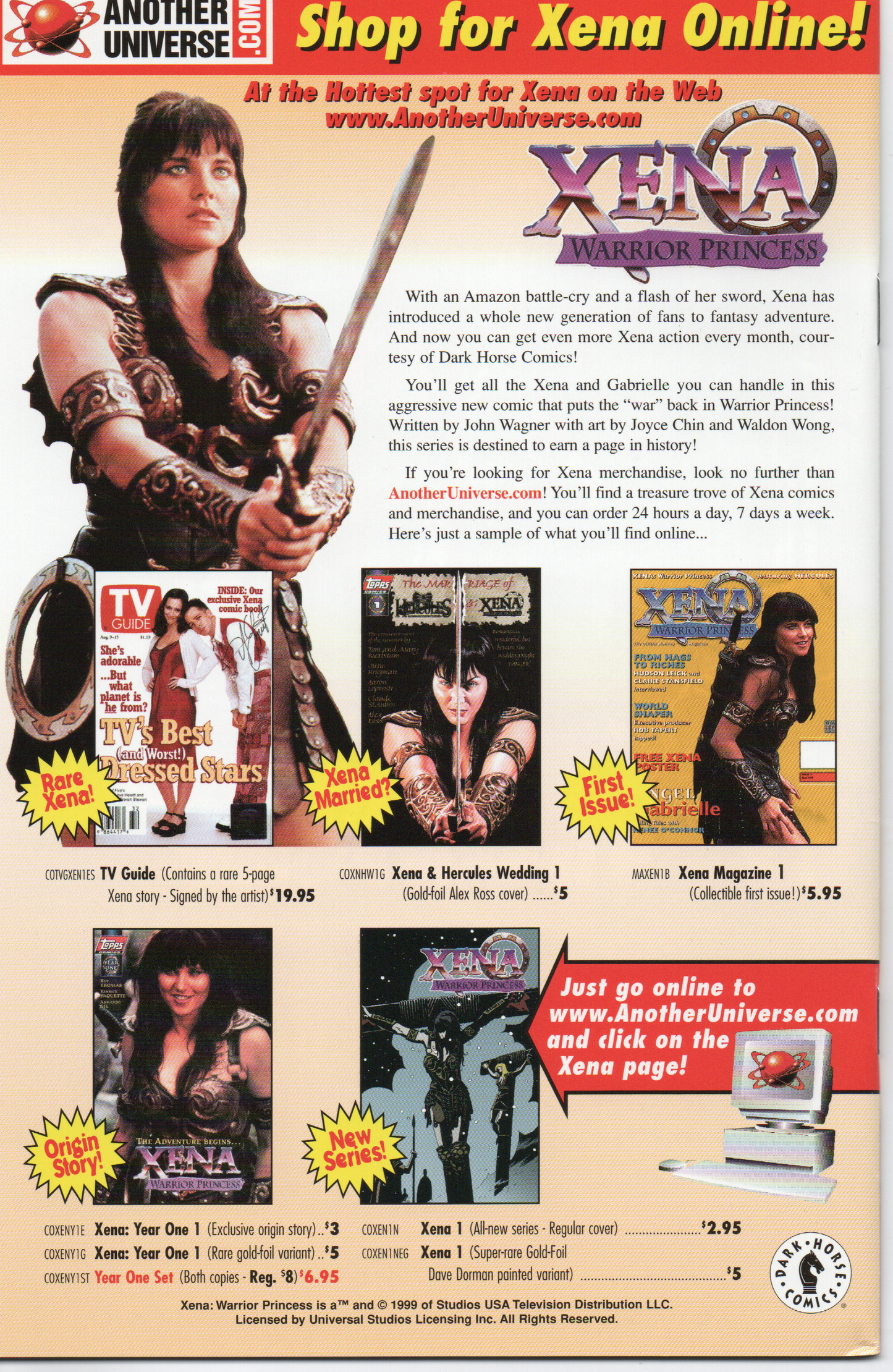 Xena Warrior Princess “2nd Series” #1AU Comic Book by Dark Horse Comics at TheGlassyLass.com