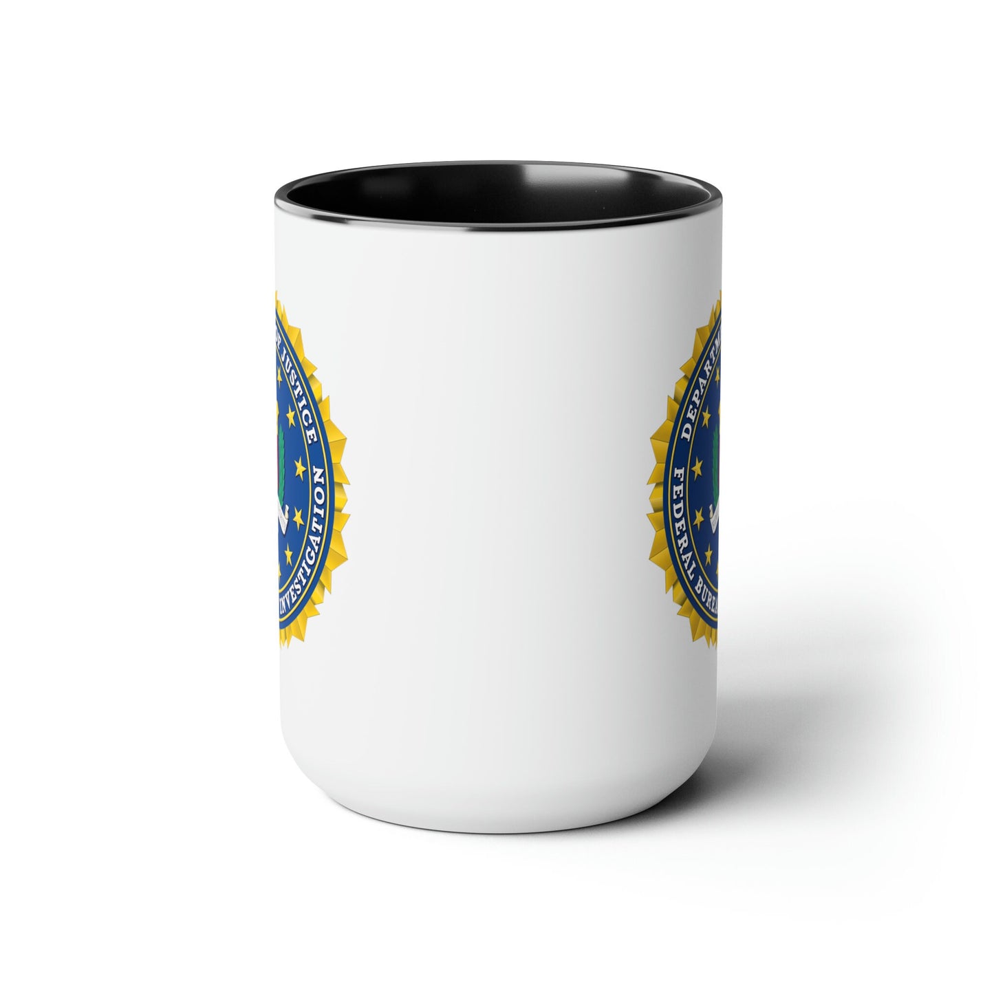 FBI Seal Coffee Mug - Double Sided Black Accent White Ceramic 15oz by TheGlassyLass