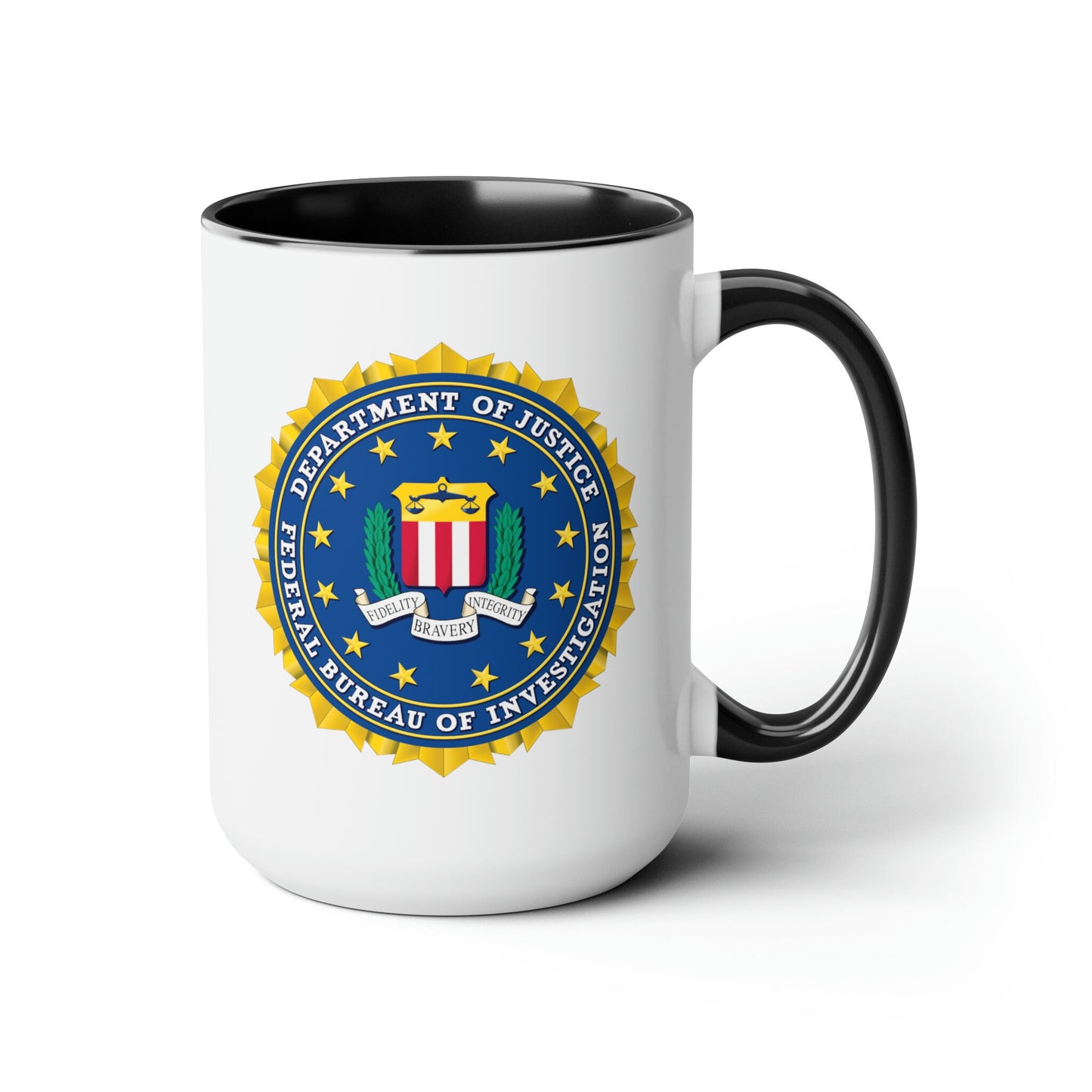 FBI Seal Coffee Mug - Double Sided Black Accent White Ceramic 15oz by TheGlassyLass